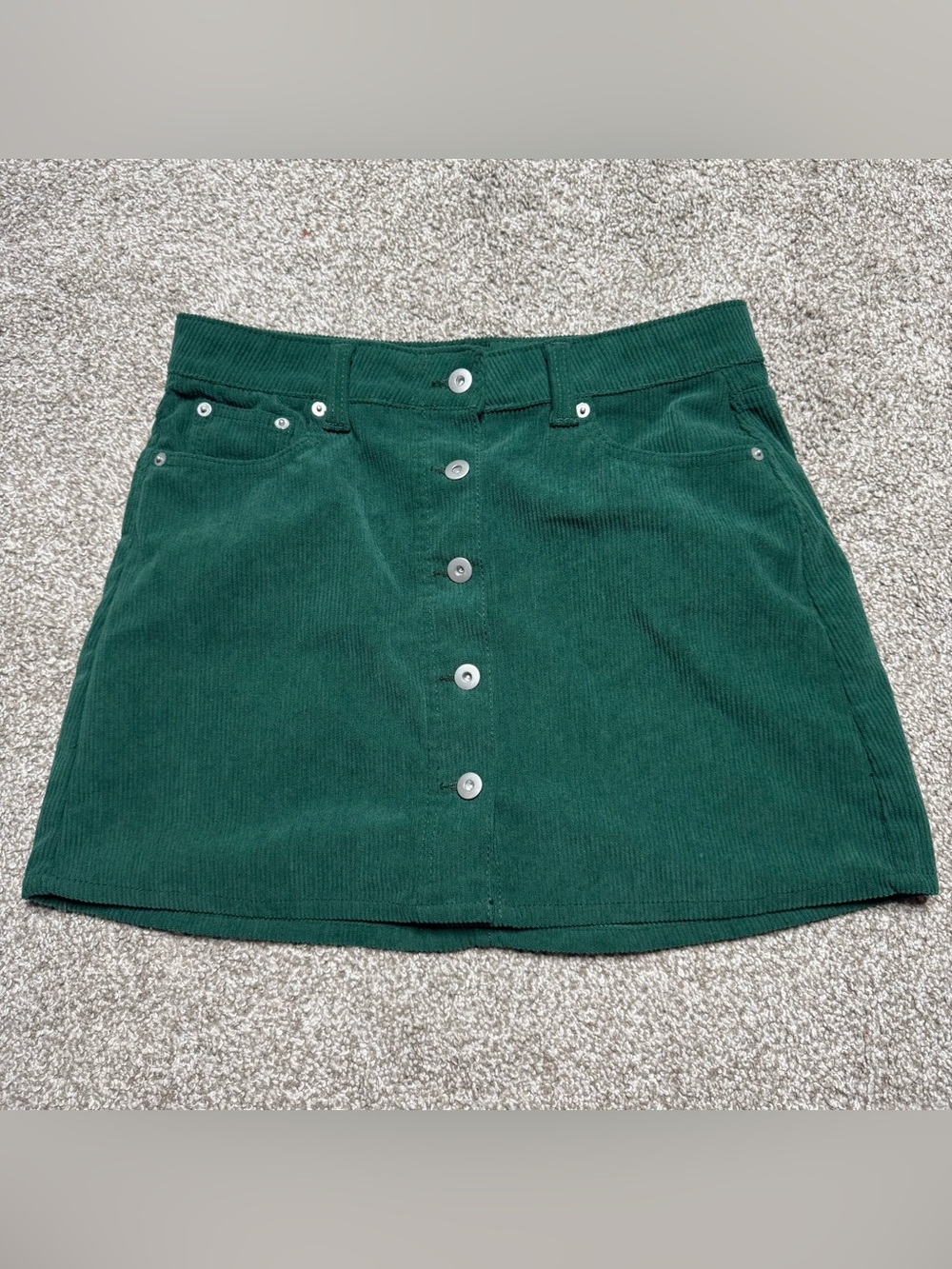 Green Corduroy Button Front Mini Skirt